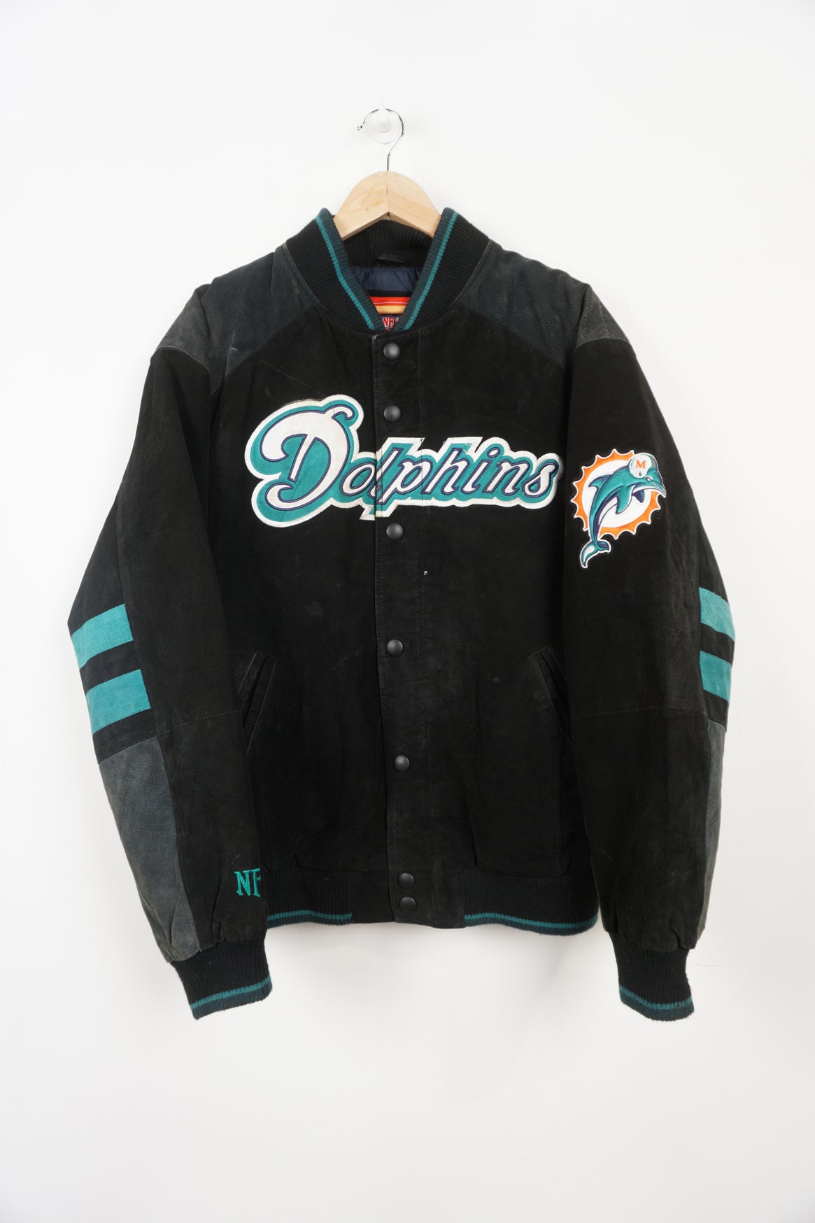 NFL, Jackets & Coats, Nfl Vintage Miami Dolphins Suede Varsity Jacket  Large