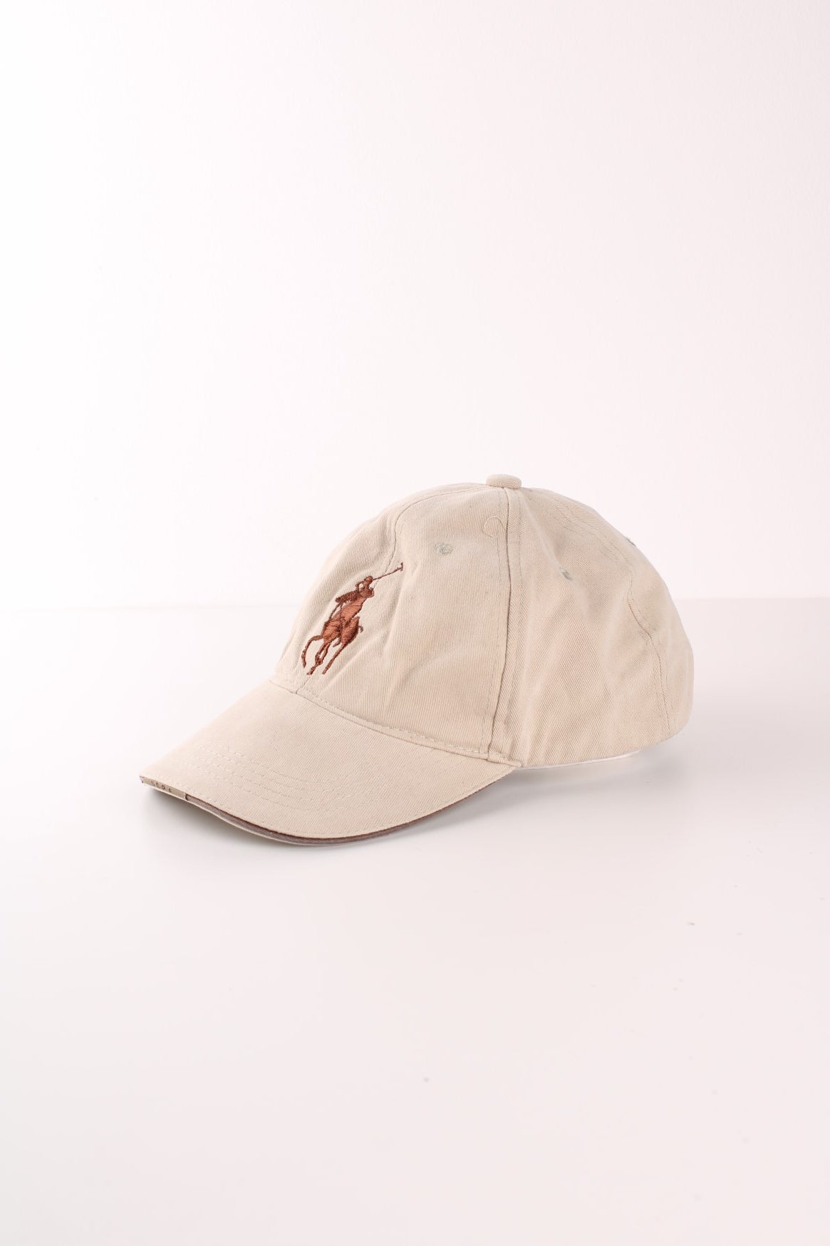 Ralph Lauren Polo tan baseball cap with large embroidered logos/details on the front, back and side with adjustable strap 