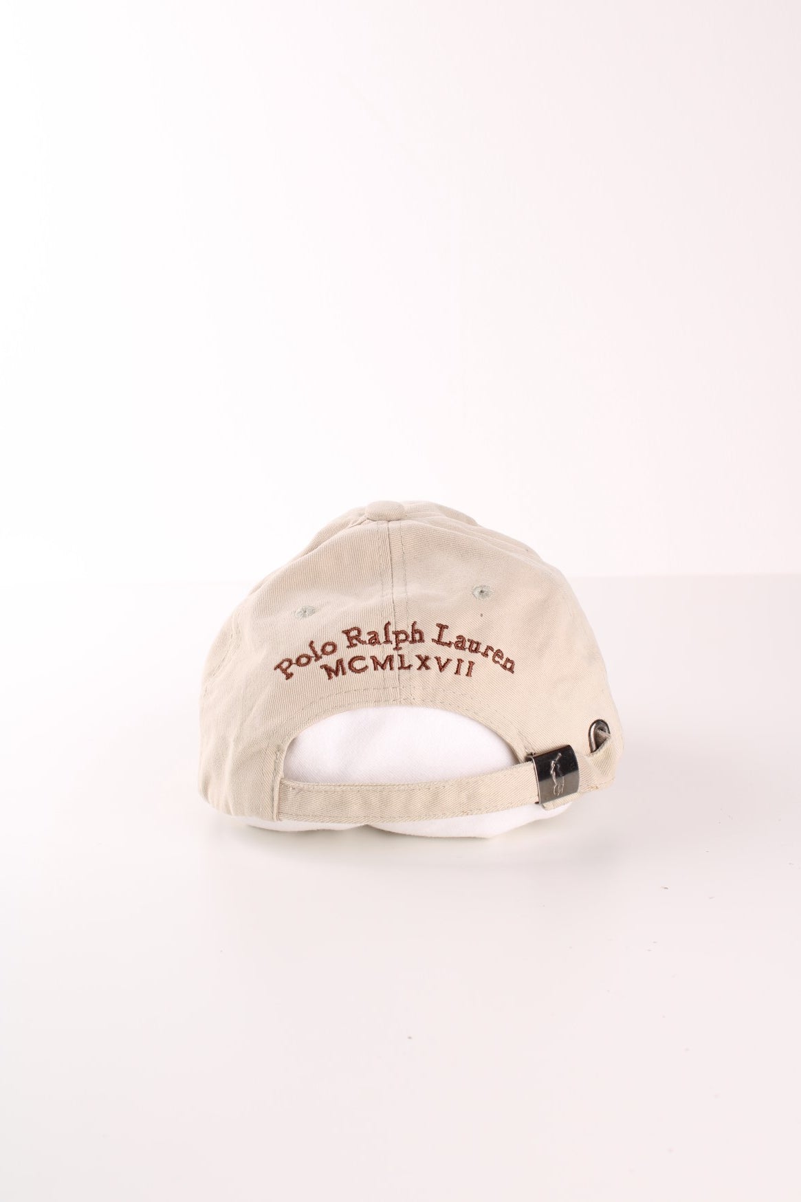 Ralph Lauren Polo tan baseball cap with large embroidered logos/details on the front, back and side with adjustable strap 