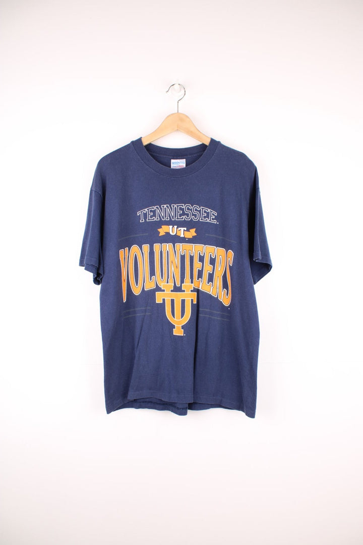 Tennessee University Volunteers tee in navy blue with yellow text. 