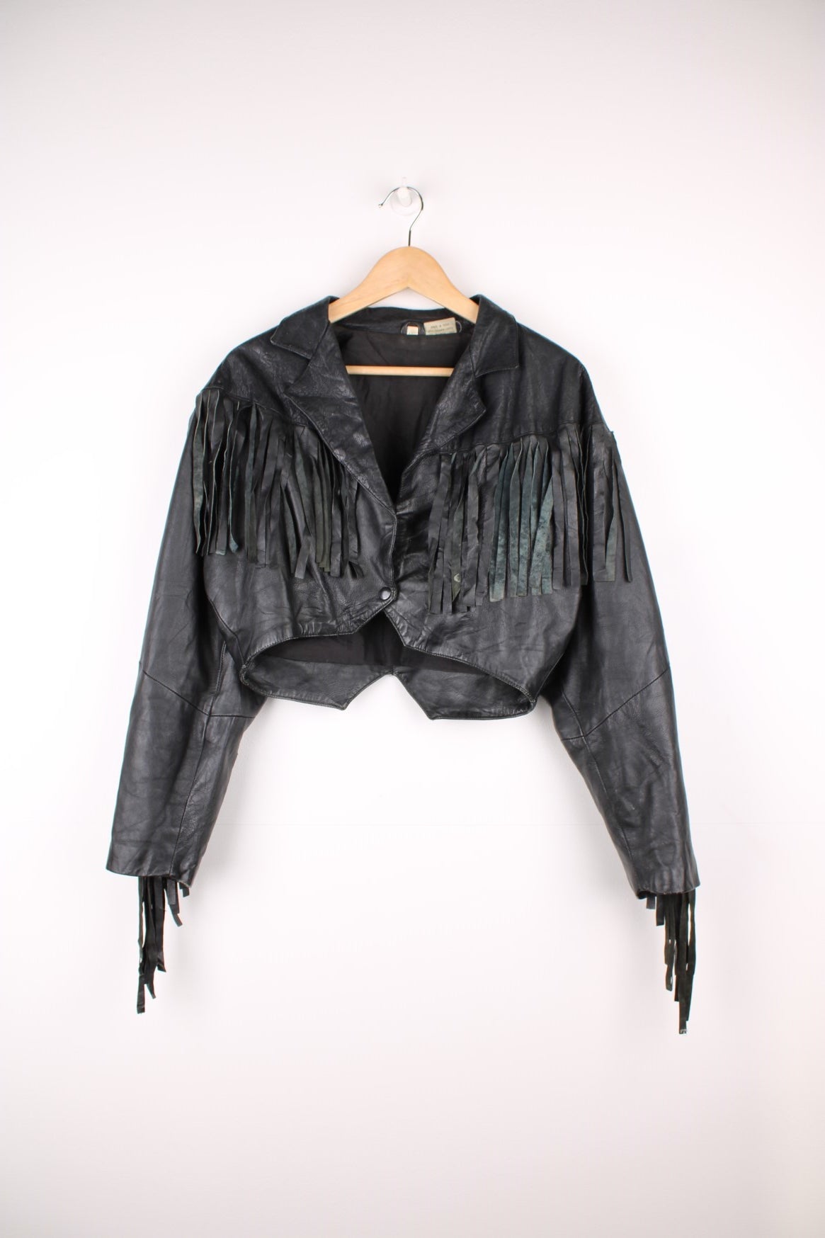 Black leather frill jacket best sale