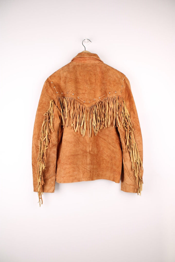 CocobeeUSA Suede Western Fringe Jacket in a brown colourway, zip up with side pockets, and has tassels throughout. 