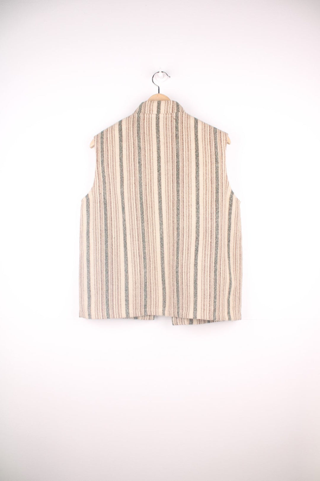 Vintage 100% wool striped vest in tan with two pockets by Eclipse. 