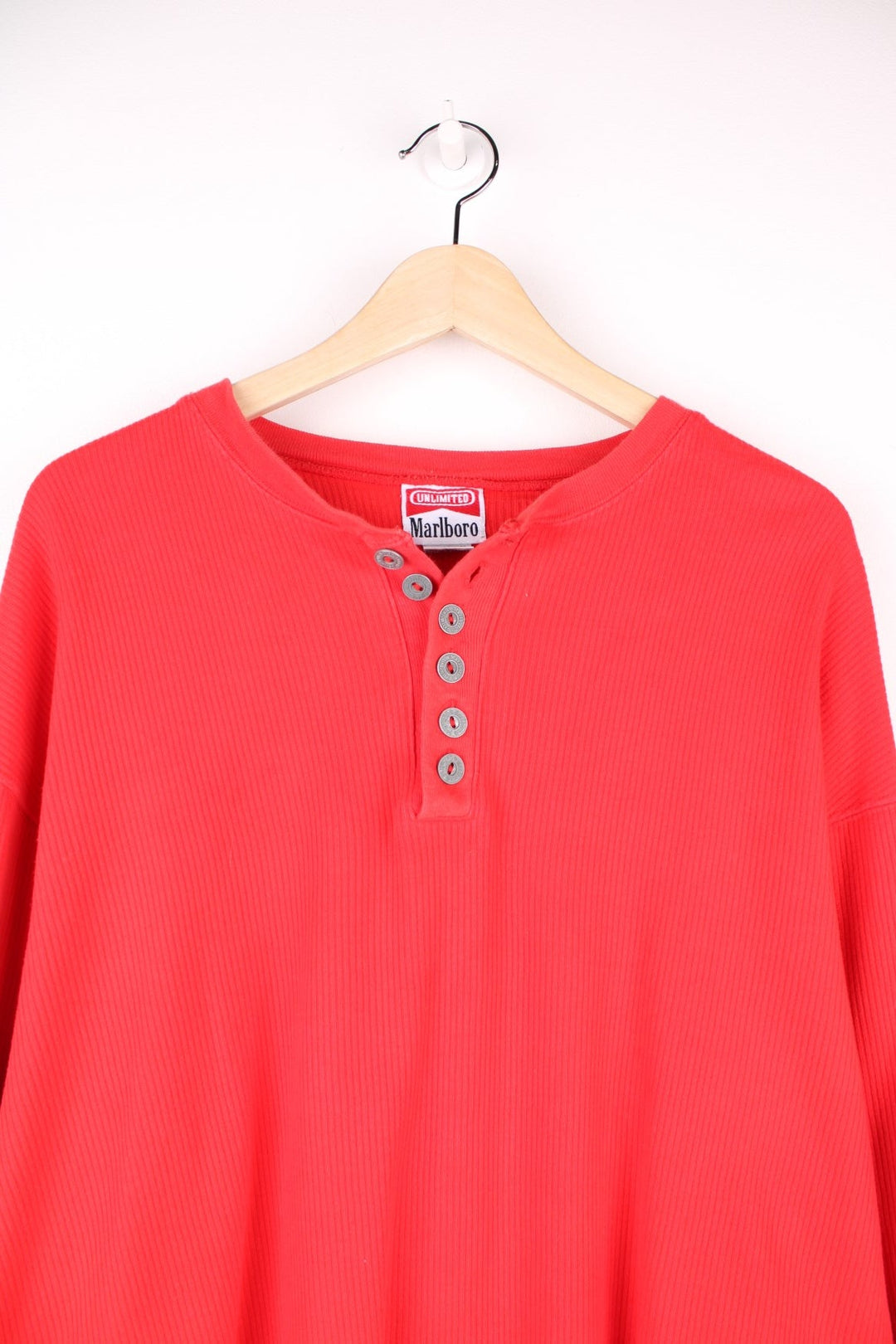 Vintage Marlboro Thermal Longsleeve Sweater in a red colourway with a button up collar. 