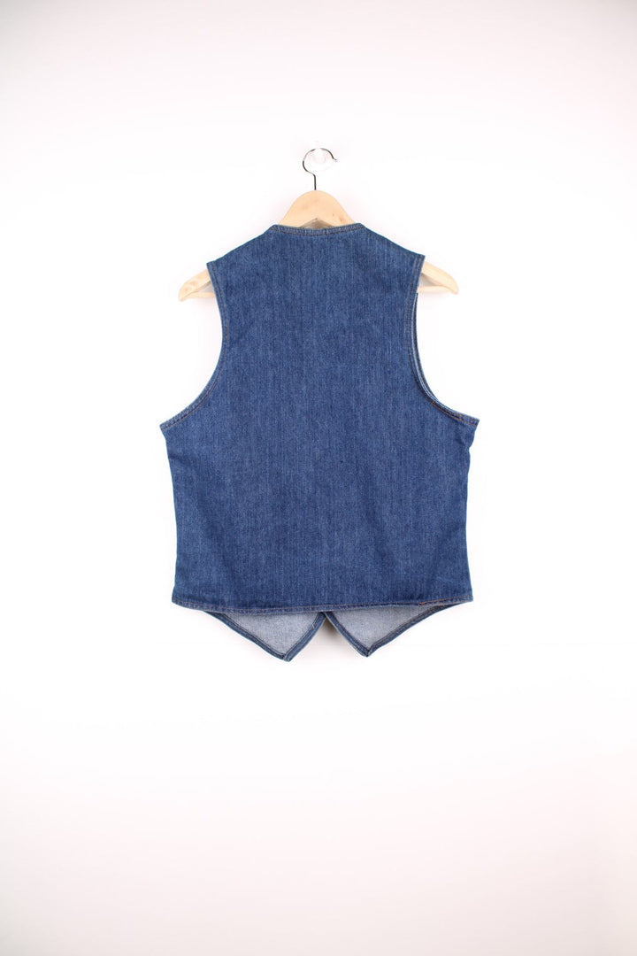 Orange tab Levi's blue denim vest with two patch pockets and button closure.  