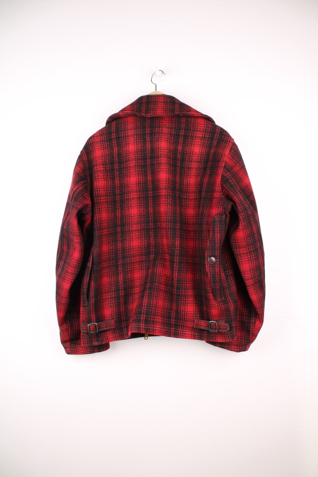 Woolrich red and black check CPO jacket with zip closure and four pockets. 