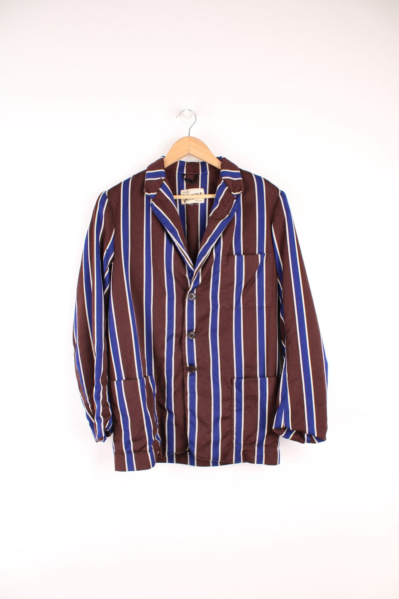 Vintage 1930's/40's three button college blazer in brown and blue stripes by Sundale 