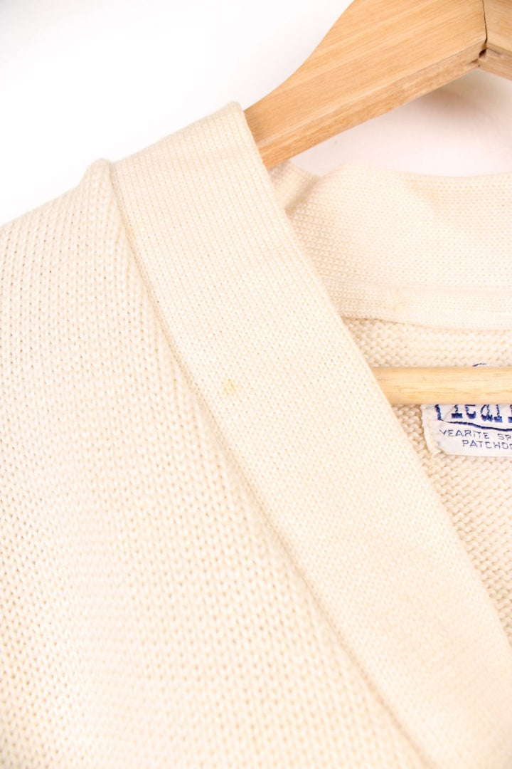 Vintage 1960's Yearite cream button up letterman/college style cardigan with bue embroidered lettering