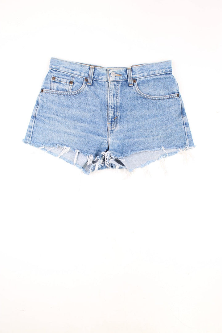 Levi's light blue 501 cutoff shorts with front and back pockets, distressed detailing and Levi's branded hardware.