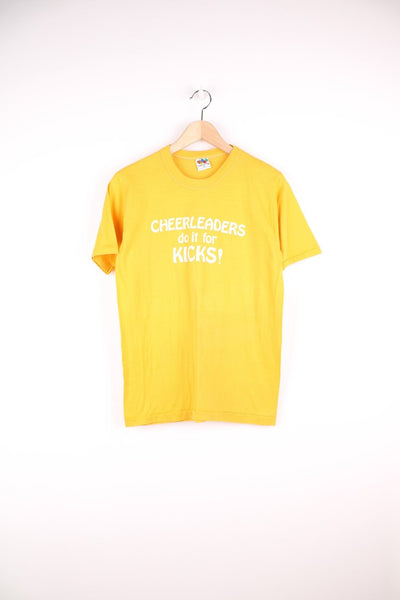 Vintage yellow 'CHEERLEADERS do it for KICKS!' spellout tee