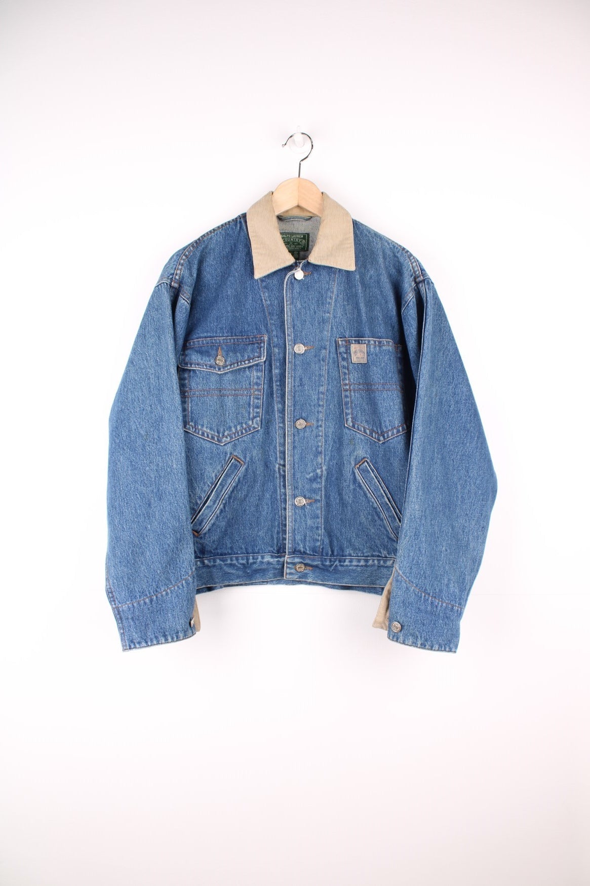 Ralph Lauren Country denim jacket with corduroy collar and applique. Four front pockets, with &