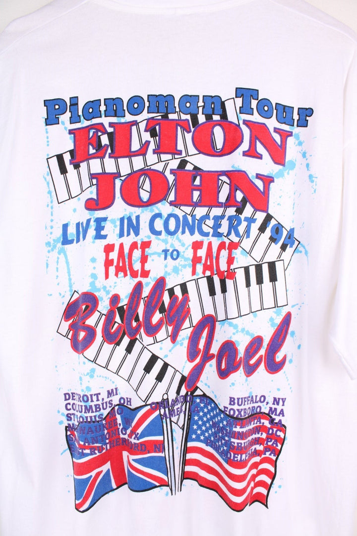  1994 Billy Joel & Elton John Face to Face Tour T-Shirt in a  colourway with a graphic print of them on the front and on the back all the tour dates and graphic printed.