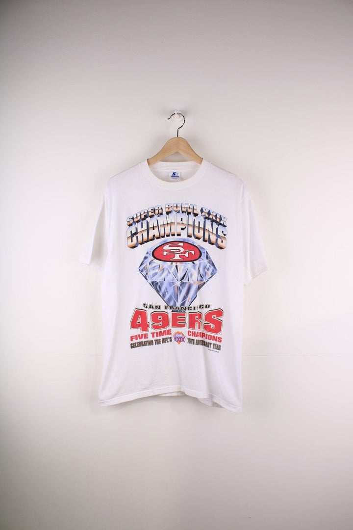 Starter San Francisco 49ers 1994 Super Bowl Champions T-Shirt in a white colourway with the team logo, spell out and diamond graphic printed on front.