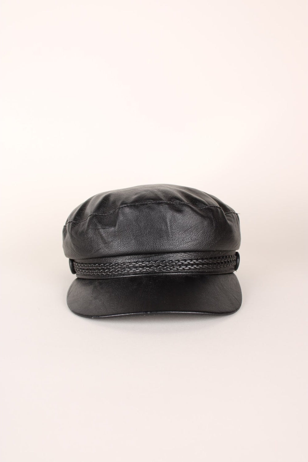 Vintage Leather Baker Boy Hat in a black colourway.