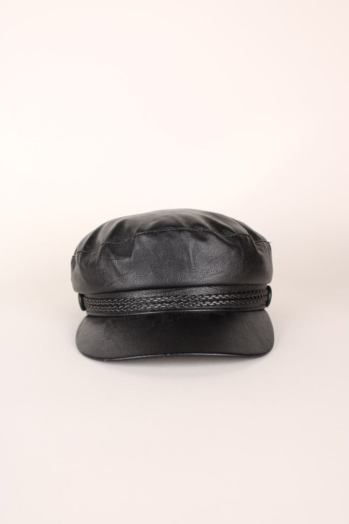 Vintage Leather Baker Boy Hat in a black colourway.