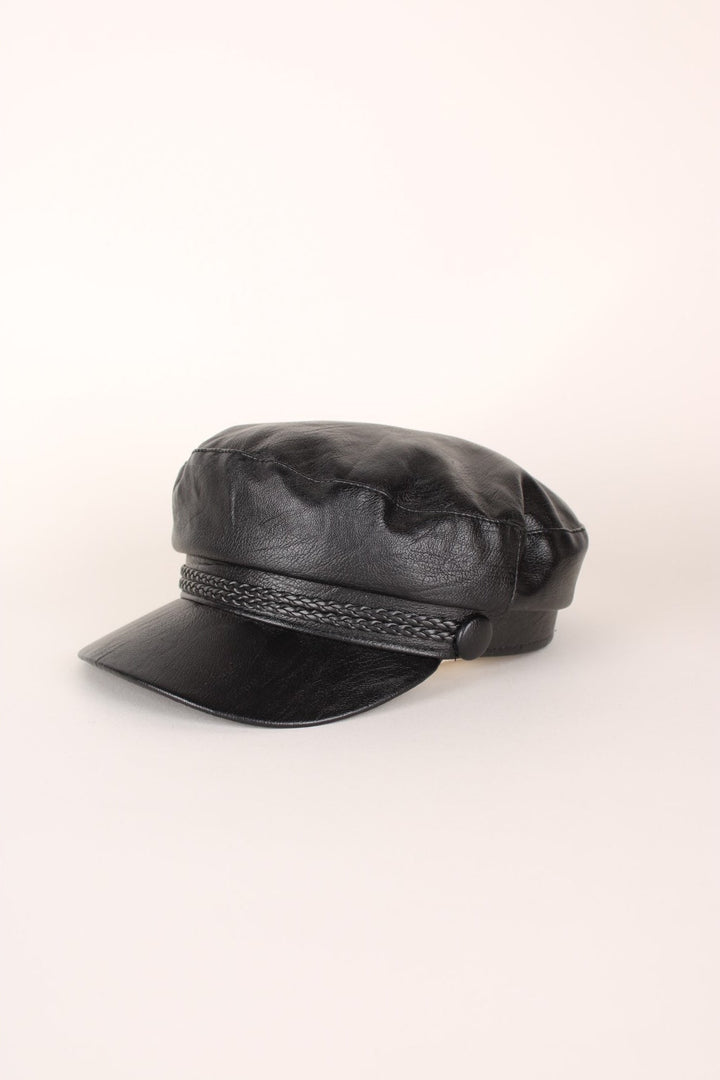 Vintage Leather Baker Boy Hat in a black colourway.