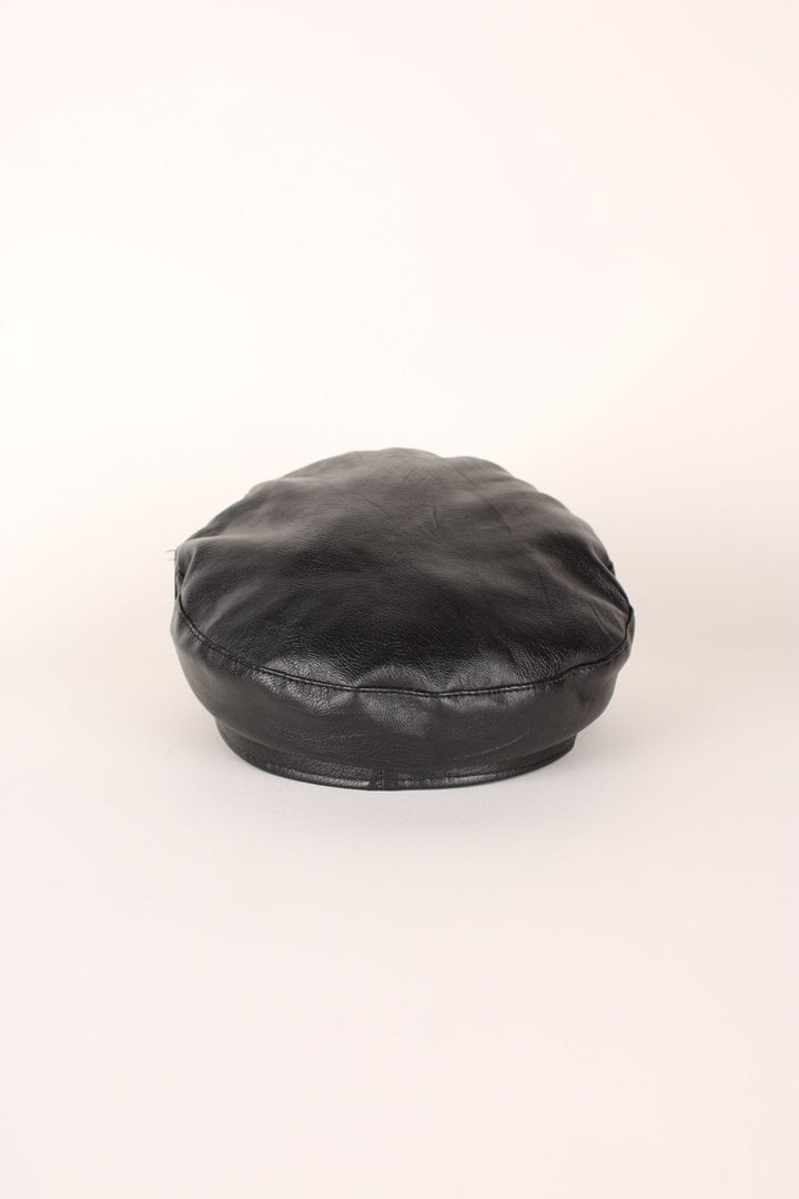 Vintage Leather Baker Boy Hat in a black colourway.