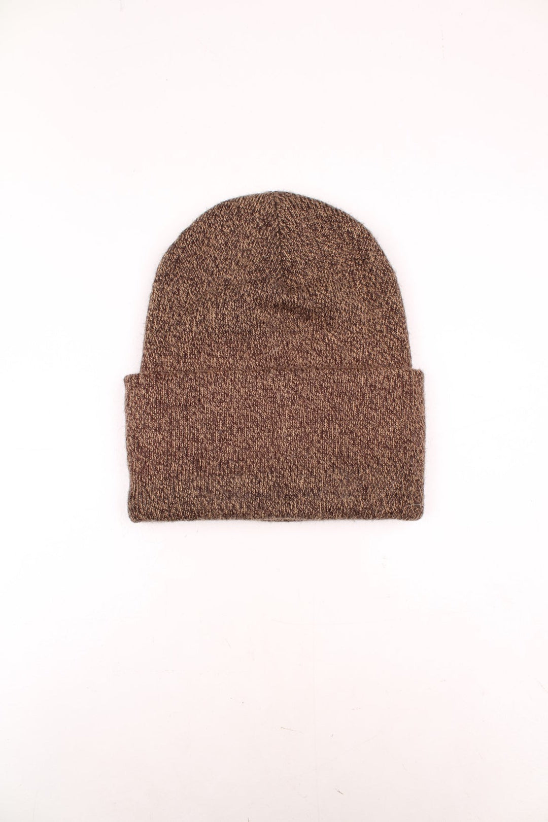 Brown Carhartt fold up beanie hat with signature embroidered logo on the front