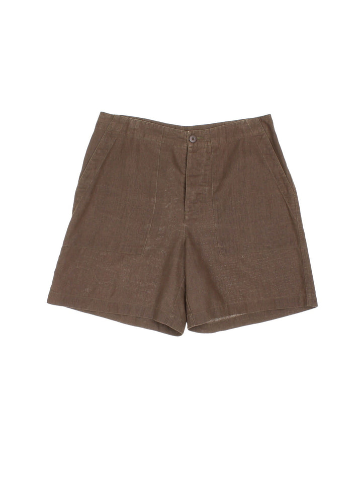 Patagonia casual shorts in brown with zip and button closure and two back pockets.