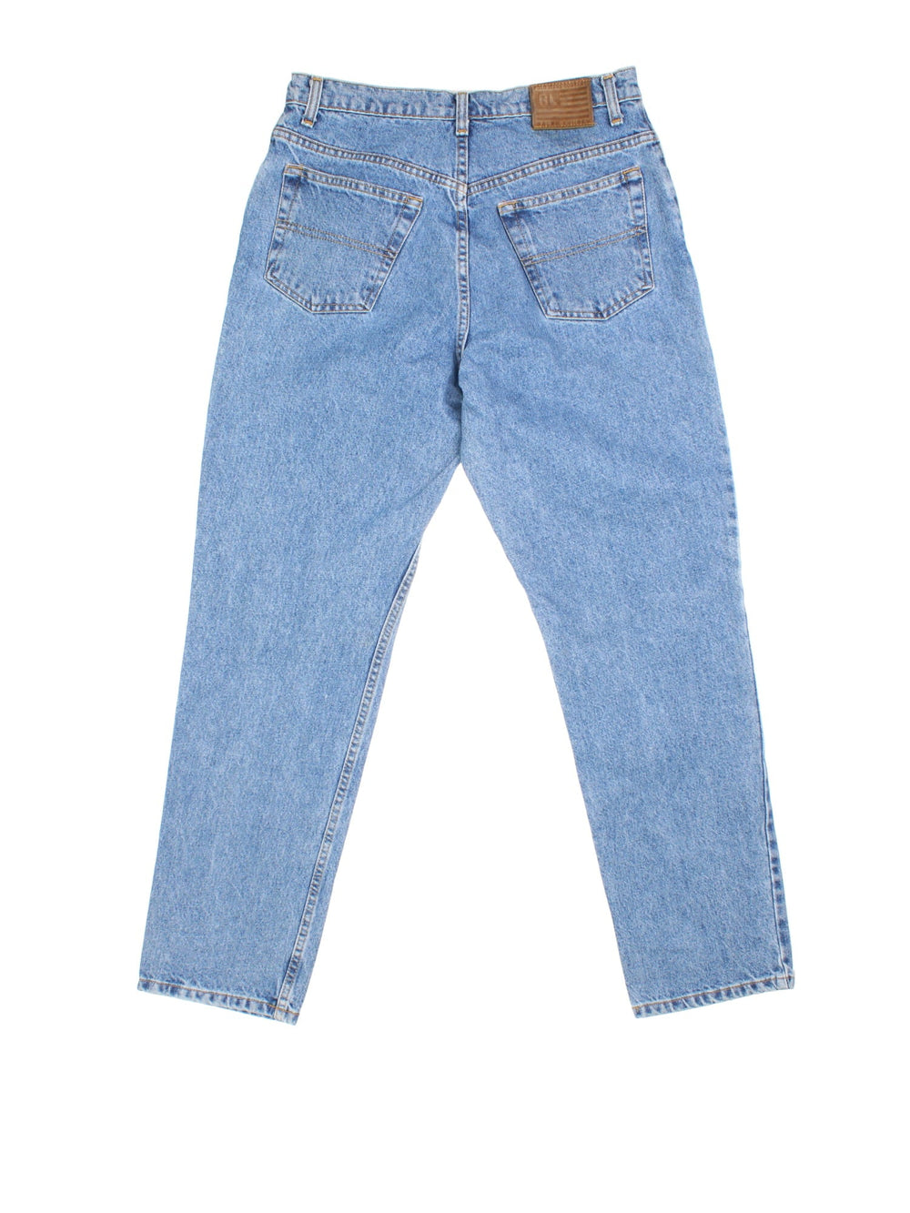 Ralph Lauren jeans in blue colourway. High waisted fit with zip up fly, straight leg and leather logo patch on the back.