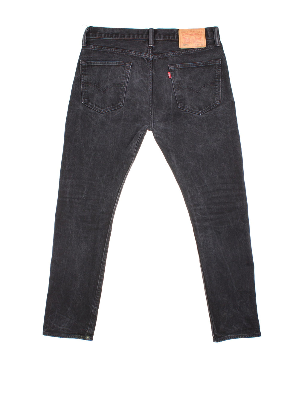 Levi Strauss 501 jeans in black colourway with button up fly, straight leg and leather logo patch on the back.