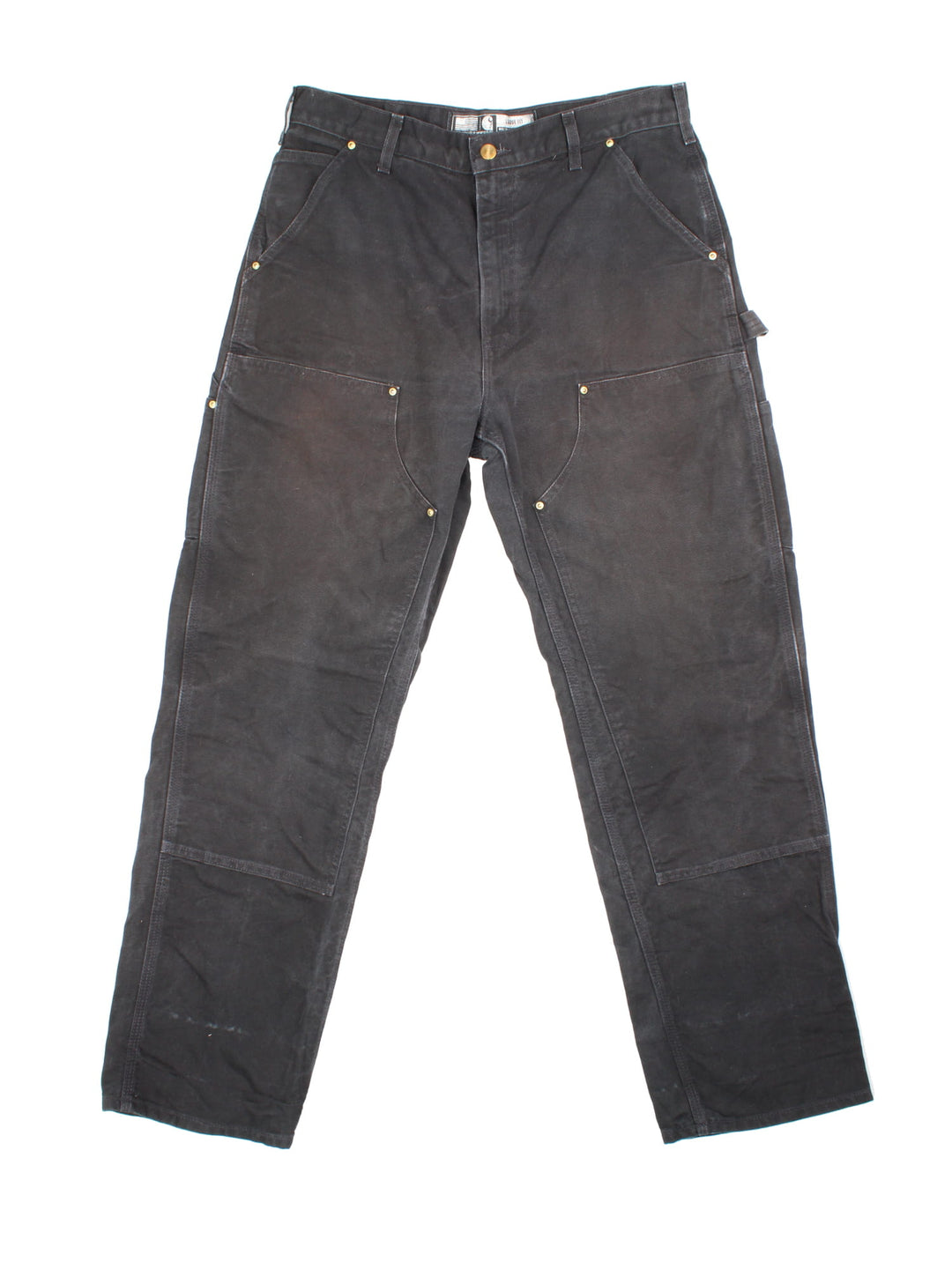 Carhartt Double Knee Jeans in black colourway with multiple pockets and the logo embroidered on the back.