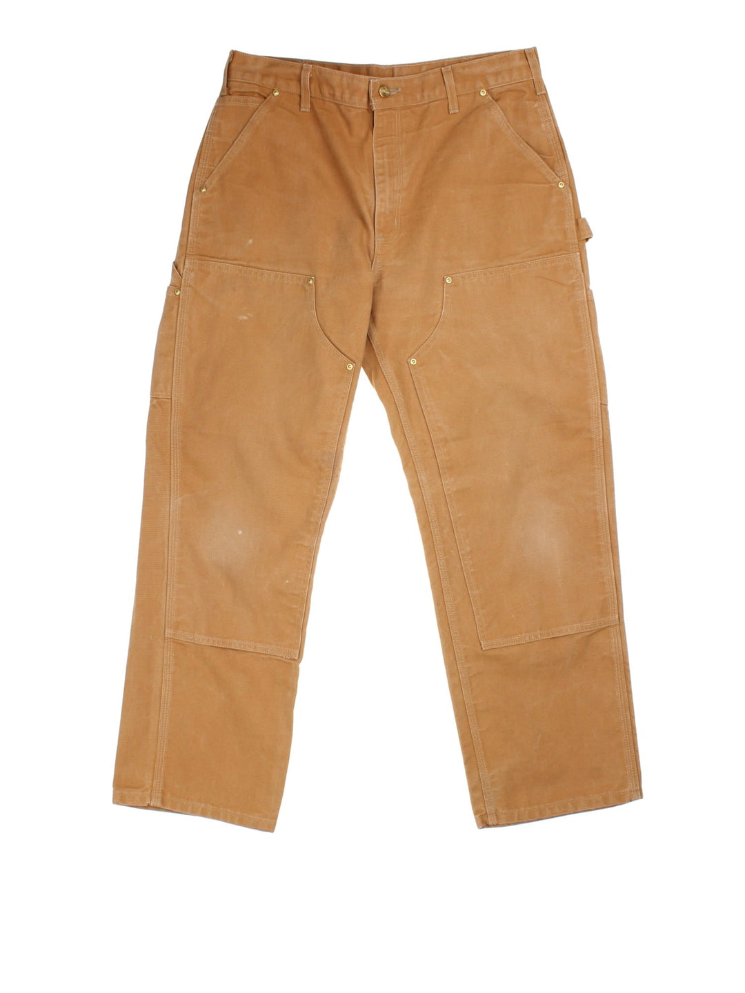 Carhartt Double Knee Jeans in tan colourway with multiple pockets and the logo embroidered on the back.