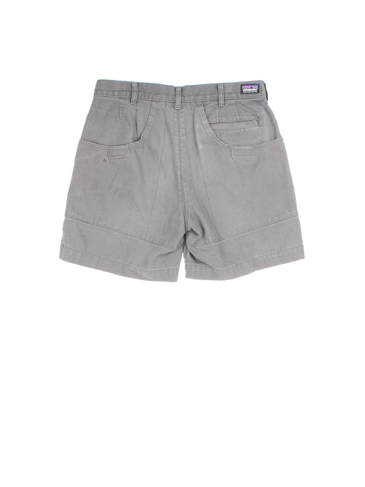 Patagonia Shorts in grey colourway with large back pockets and branded patch on back waistband.