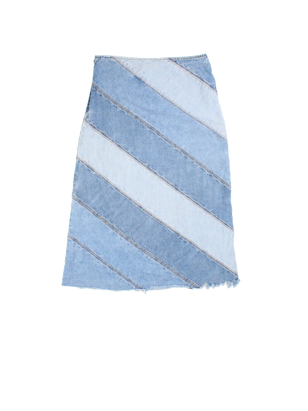 Y2K GAP Denim Midi Skirt in blue colourway. Side zip fastening and diagonal stripe detailing.