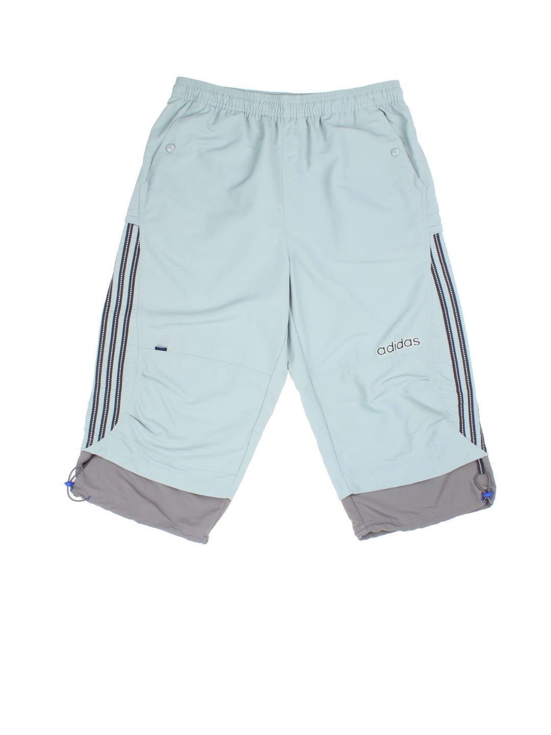 Adidas Capri Sport Shorts in a grey colourway with 3/4 length leg, popper pockets and logo on right leg/back pocket.