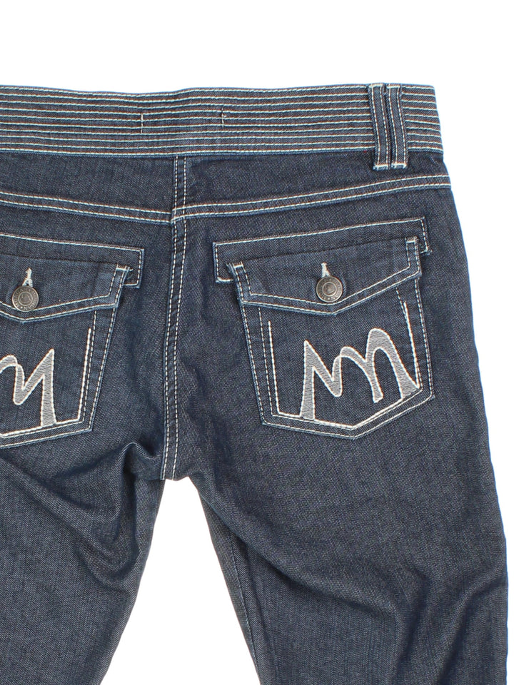 Vintage Y2K Morgan Capri shorts in blue colourway with contrast white stitching and logo embroidered on back pockets.