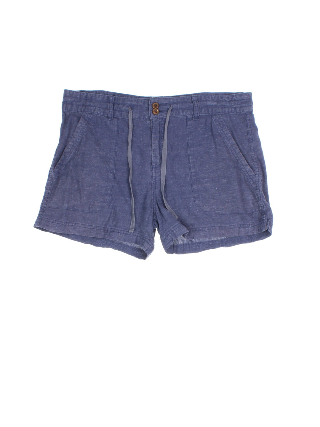 Vintage Patagonia drawstring shorts in blue colourway with button fly fastening, front/back pockets and drawstring tie detail.