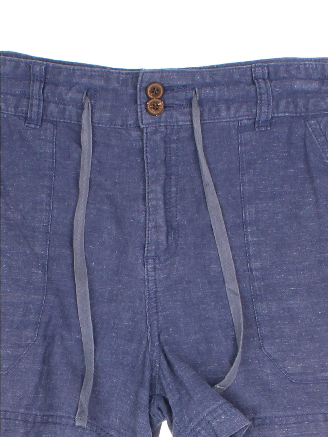 Vintage Patagonia drawstring shorts in blue colourway with button fly fastening, front/back pockets and drawstring tie detail.