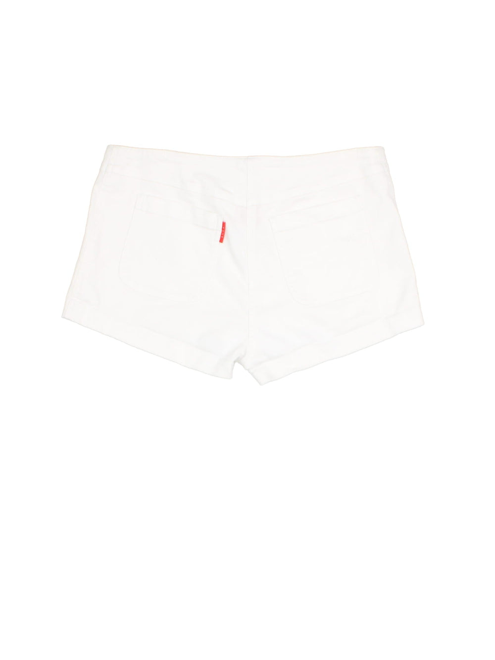 Vintage Y2K ELLE shorts in white colourway, with zip/button fastening and branded patch on back pocket.