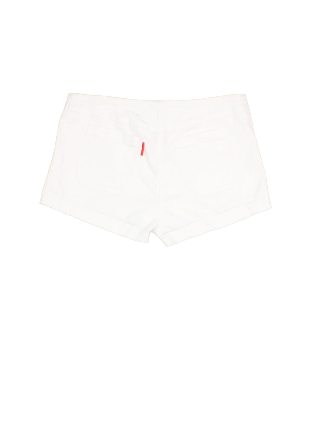 Vintage Y2K ELLE shorts in white colourway, with zip/button fastening and branded patch on back pocket.