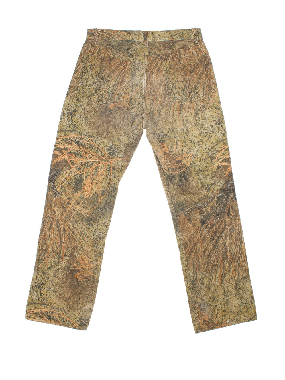 Vintage Mossy Oak Camo Jeans in green and brown patterned colourway with multiple pockets.