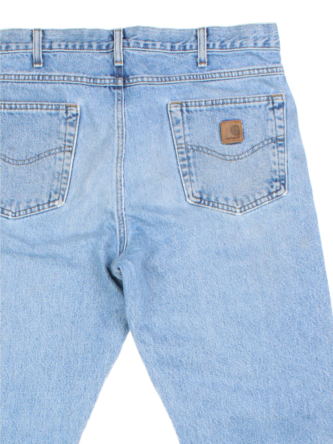 Carhartt Jeans in blue colourway with multiple pockets and the logo embroidered on the back.