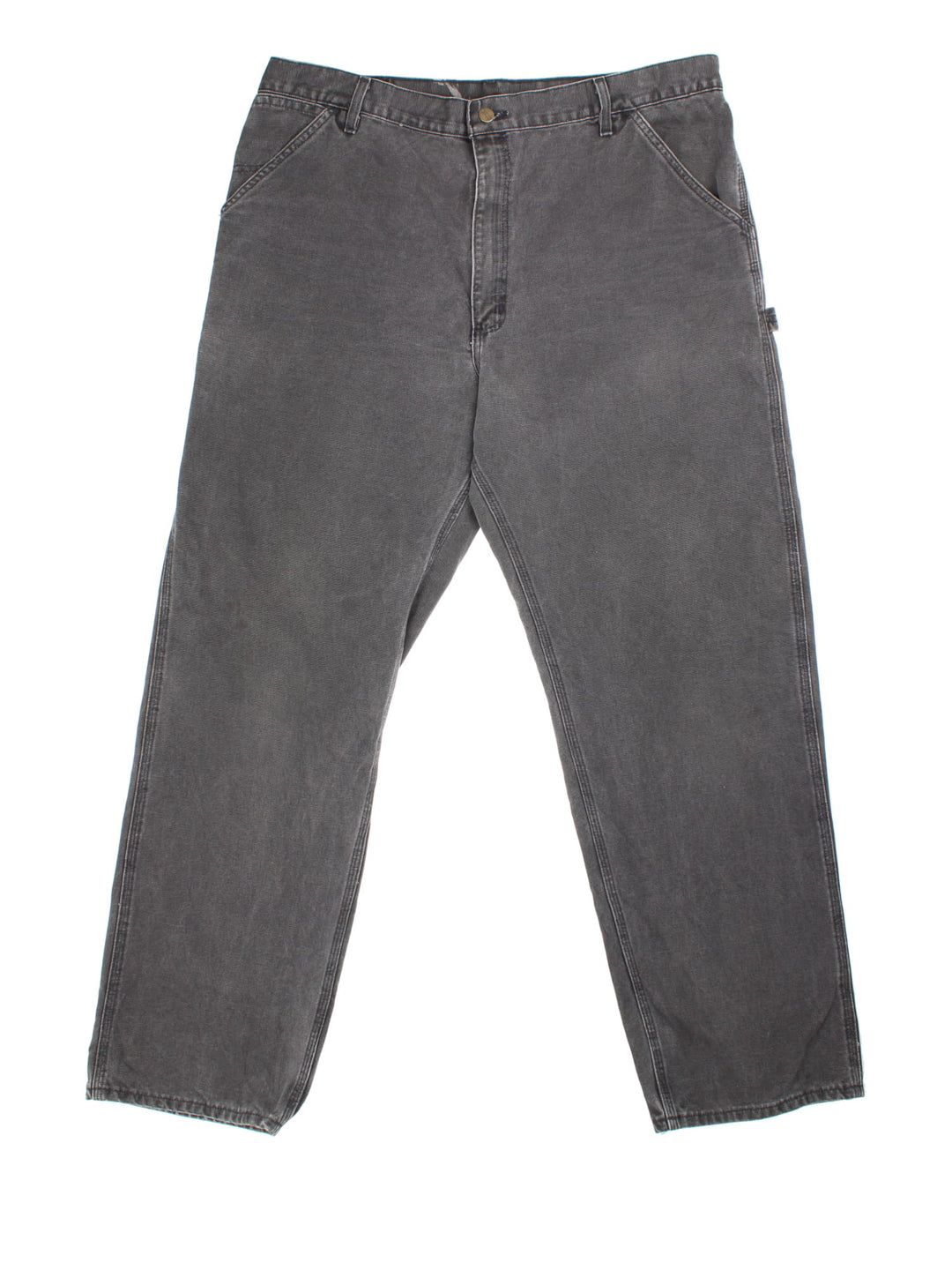 Carhartt Carpenter Jeans in faded grey colourway with multiple pockets and the logo embroidered on the back.