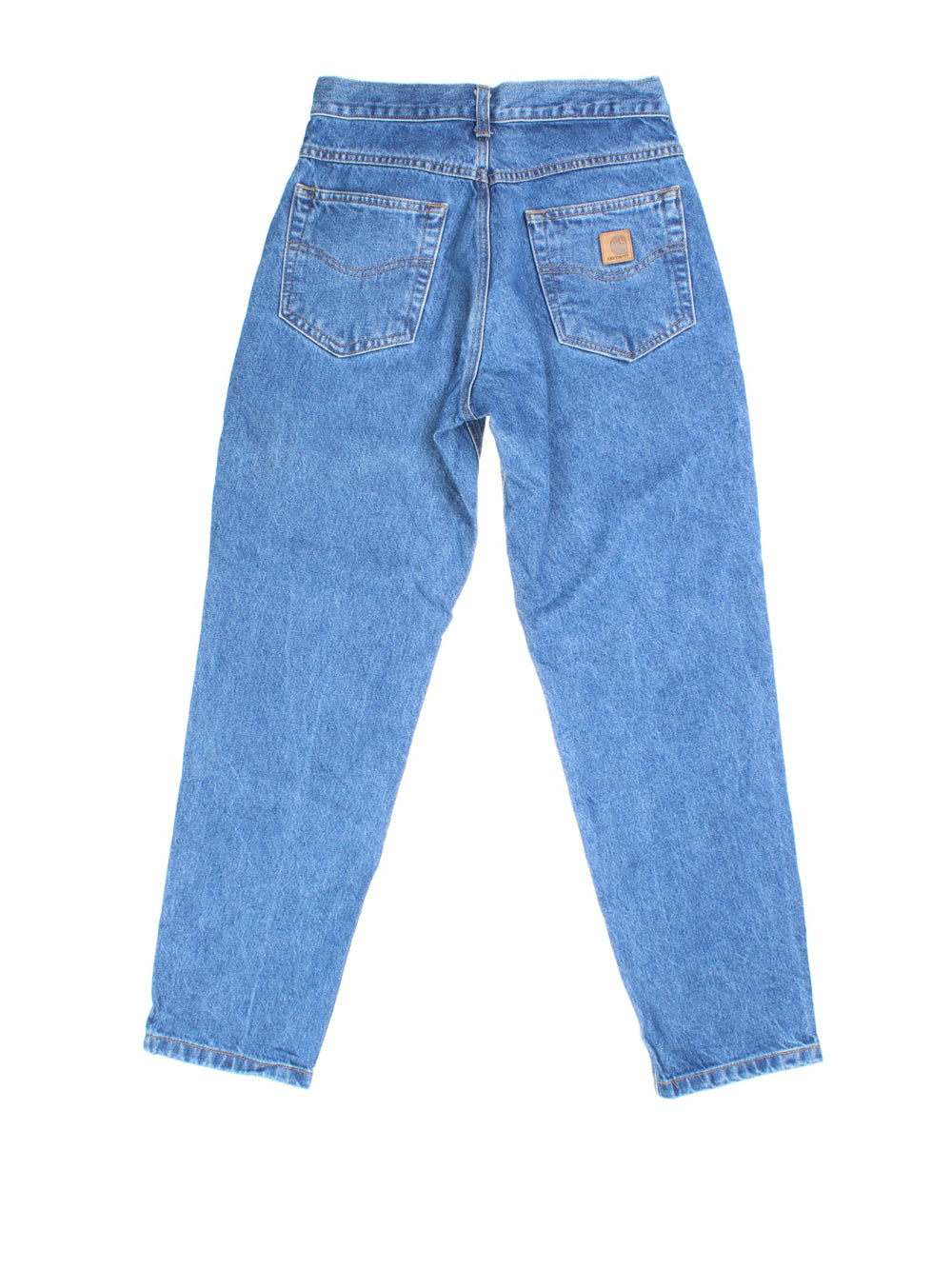 Carhartt Jeans in blue colourway. Zip fly fastening with side/back pockets and leather patch branding.