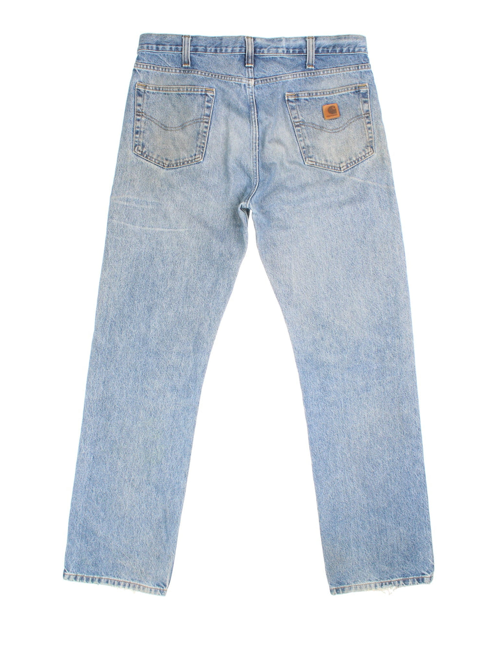 Carhartt Jeans in blue colourway. Zip fly fastening with side/back pockets and leather patch branding.