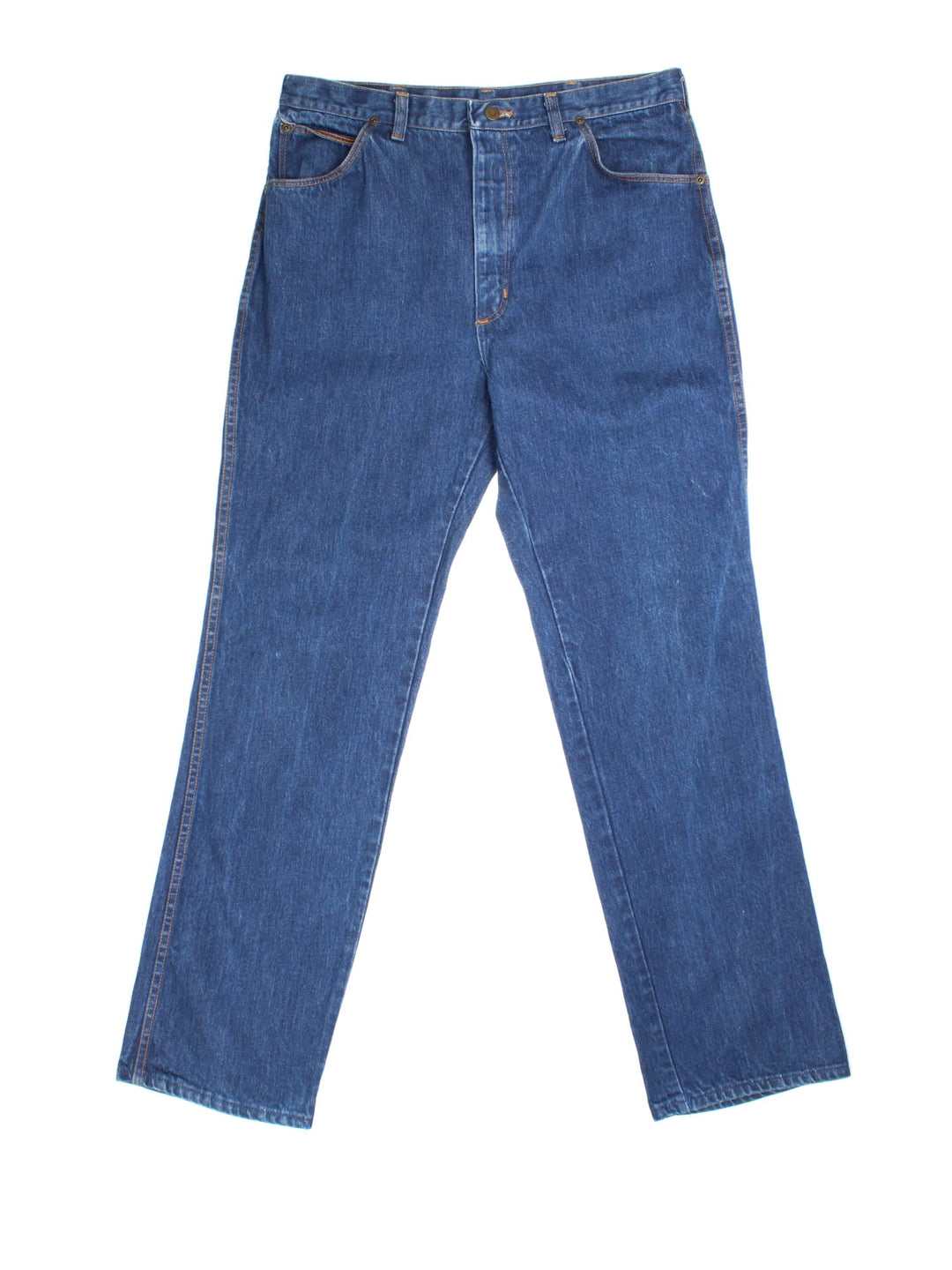 Wrangler Jeans in blue colourway. Zip fly fastening with side/back pockets and embroidered patch branding.