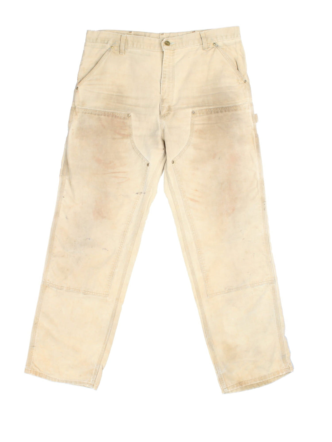 Carhartt Double Knee Jeans in tan colourway. Zip fly fastening with multiple pockets and embroidered patch branding.