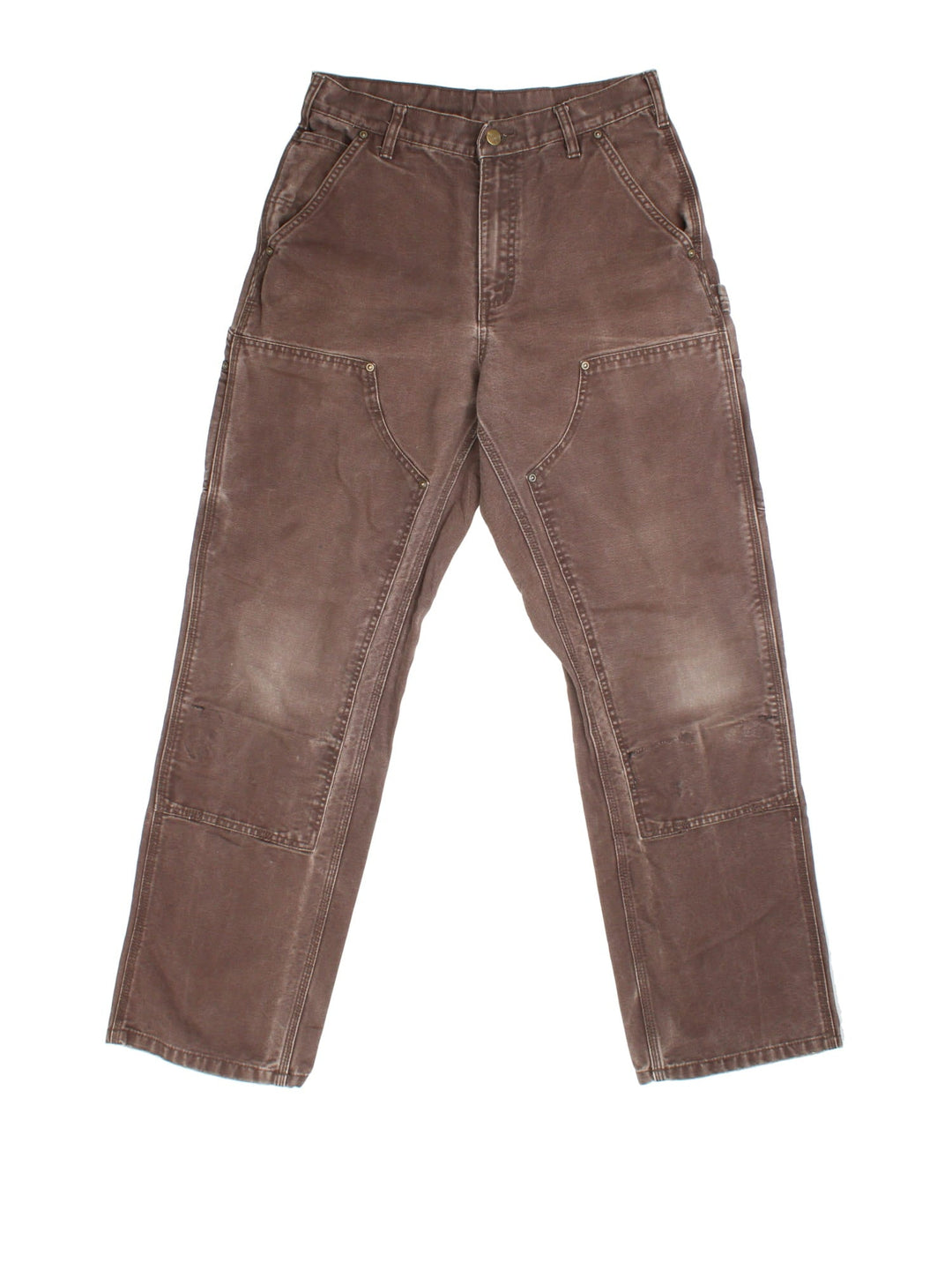 Carhartt Double Knee Jeans in brown colourway. Zip fly fastening with multiple pockets and leather patch branding.