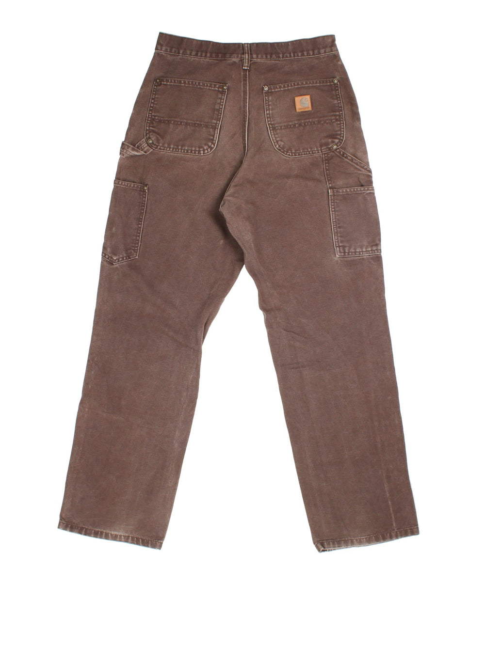 Carhartt Double Knee Jeans in brown colourway. Zip fly fastening with multiple pockets and leather patch branding.