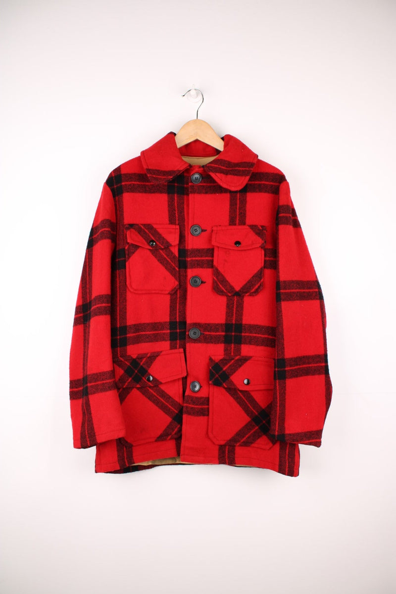 Vintage Carter's Plaid Wool Coat in a red and black colourway, button up with a big collar, and has multiple pockets. 