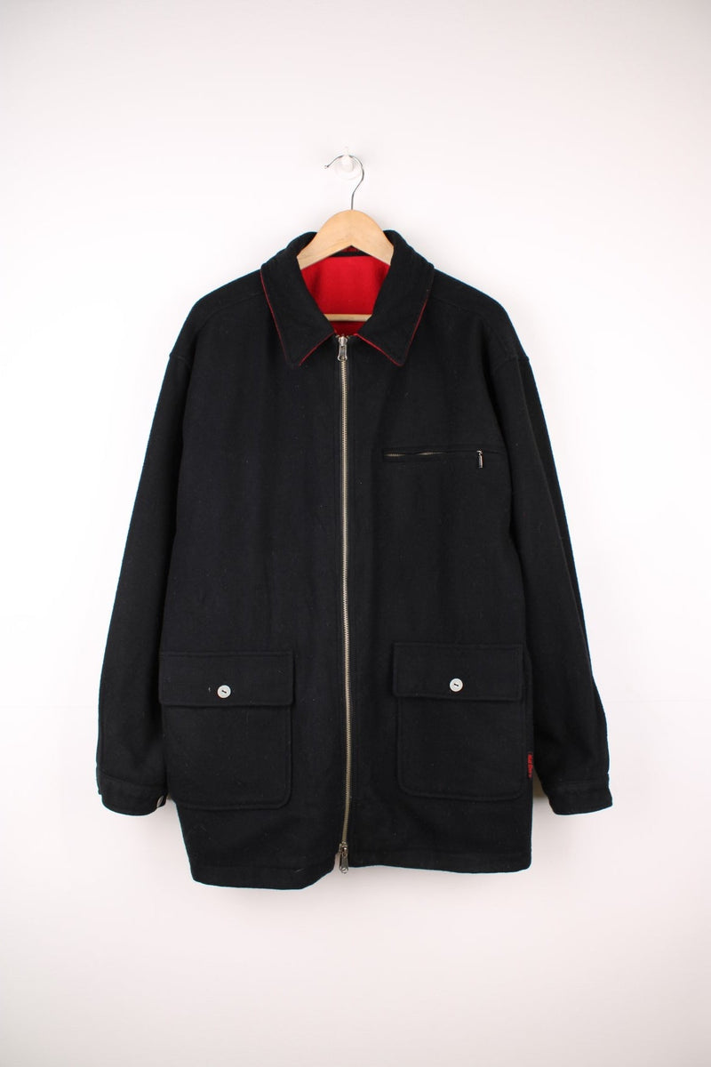 90's Marlboro Reversible Wool Jacket in either a black or red colourway options, zip up with multiple pockets, and has ther logo embroiderd on the side. 