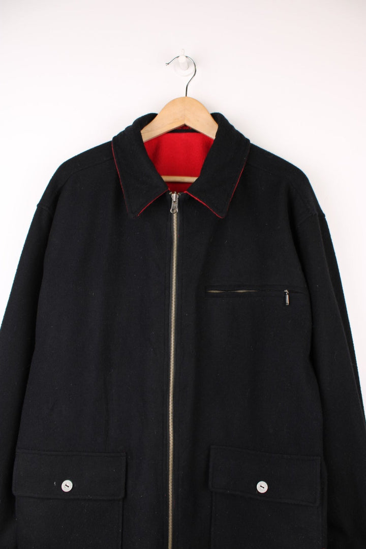 90's Marlboro Reversible Wool Jacket in either a black or red colourway options, zip up with multiple pockets, and has ther logo embroiderd on the side. 