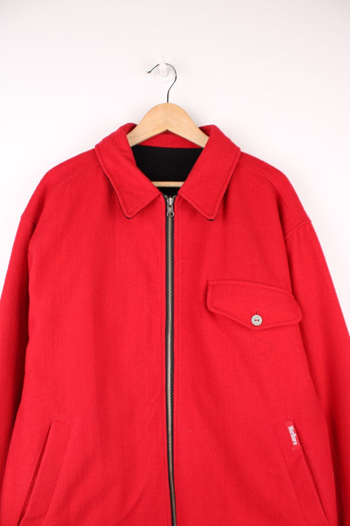 90's Marlboro Reversible Wool Jacket in either a black or red colourway options, zip up with multiple pockets, and has ther logo embroiderd on the side. 