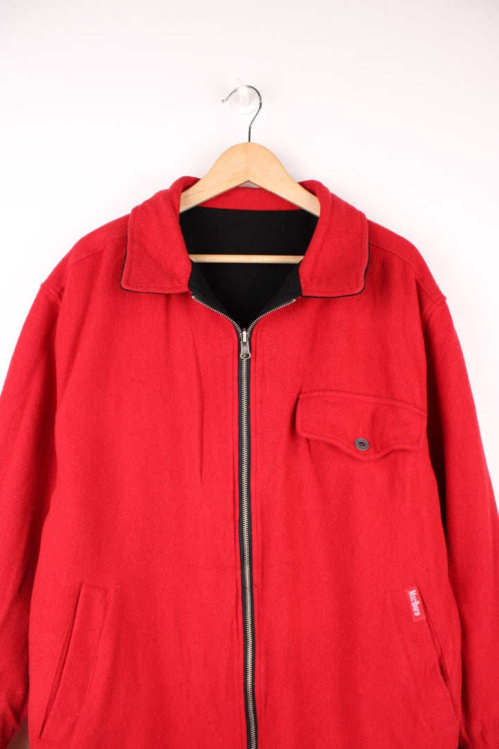 90's Marlboro Reversible Wool Jacket in either a black or red colourway options, zip up with multiple pockets, and has ther logo embroiderd on the side. 