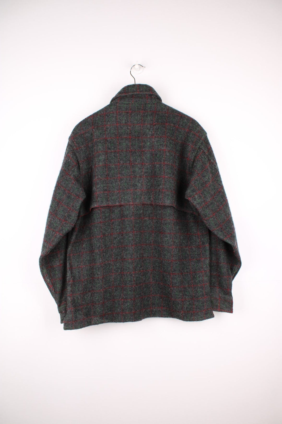 Vintage Johnson Woolen Mills Adirondack Plaid Jacket in a grey, red and green colourway, zip up and has multiple pockets. 